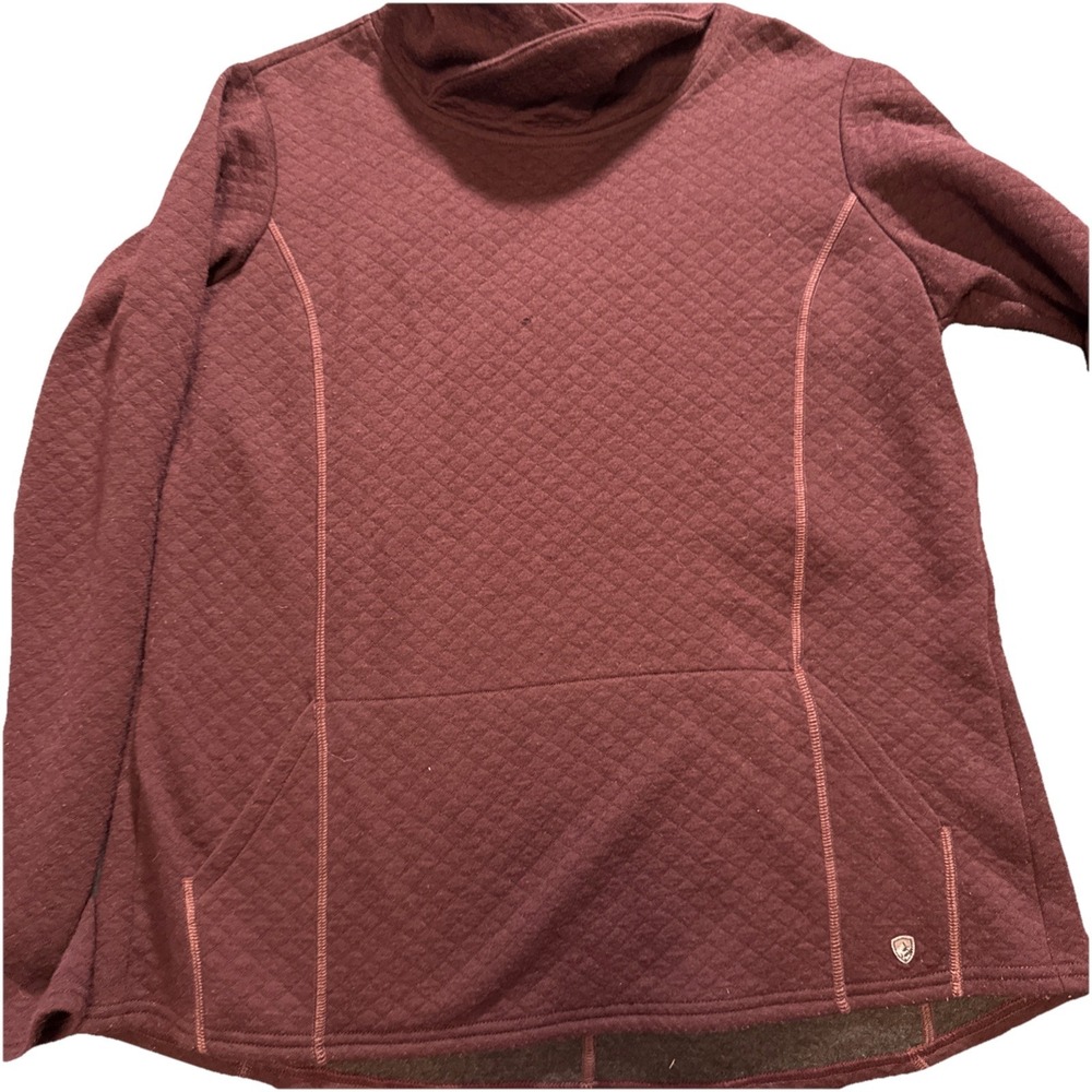 KUHL Cowl Tunic Womens XL Maroon Funnel Neck Long Sleeve Tunic Pockets Flaw